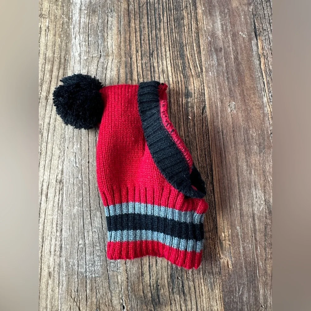 Cozy Red and Black Dog Bennie with Pom-Pom